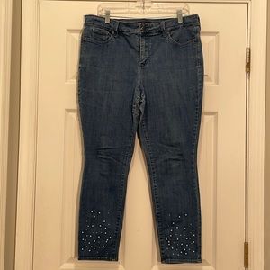 NYDJ Los Angeles Ami Skinny Ankle Pearl and Rhinestone Embellished Jeans